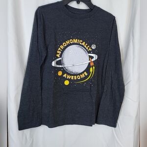 Cat & Jack Boys Gray Long Sleeve‎ Astronomically Awesome Outer Space Tee M 8/10